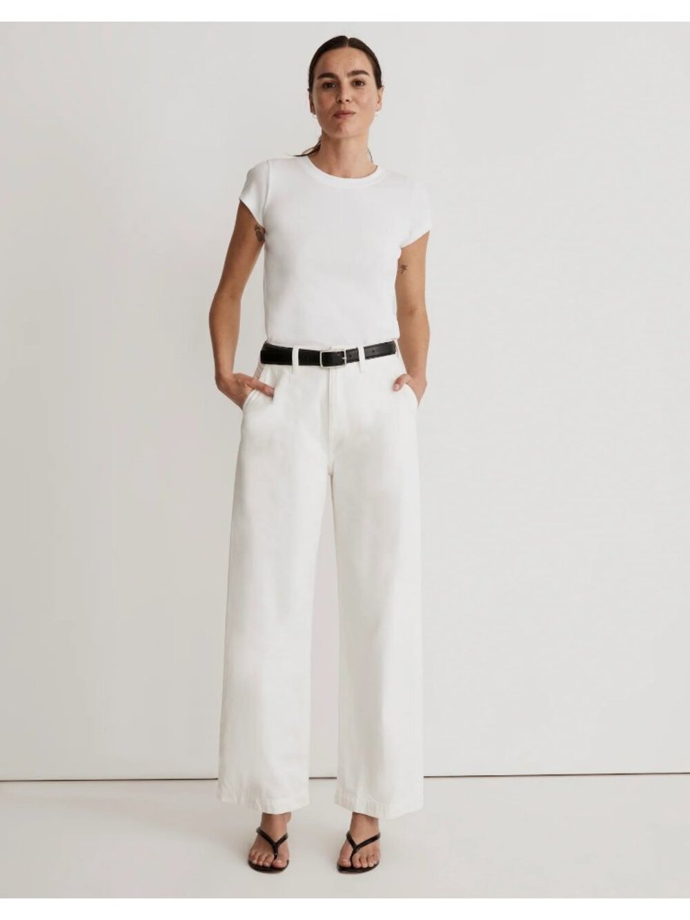 Madewell Harlow Baggy Straight Jeans Tile White 30 Pleated